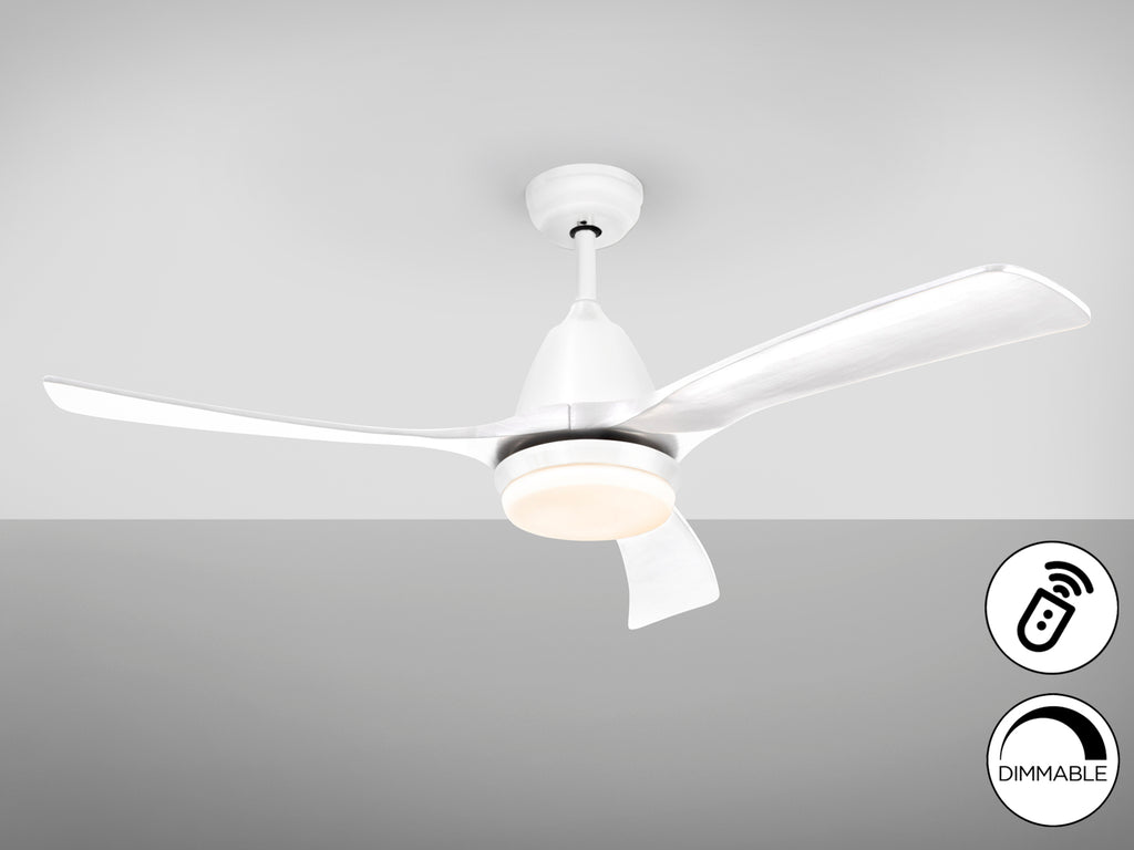 Ventilador de techo Aspas Blanco Schuller 316590D, moderno con LED dimmable, motor DC silencioso ideal para salón.