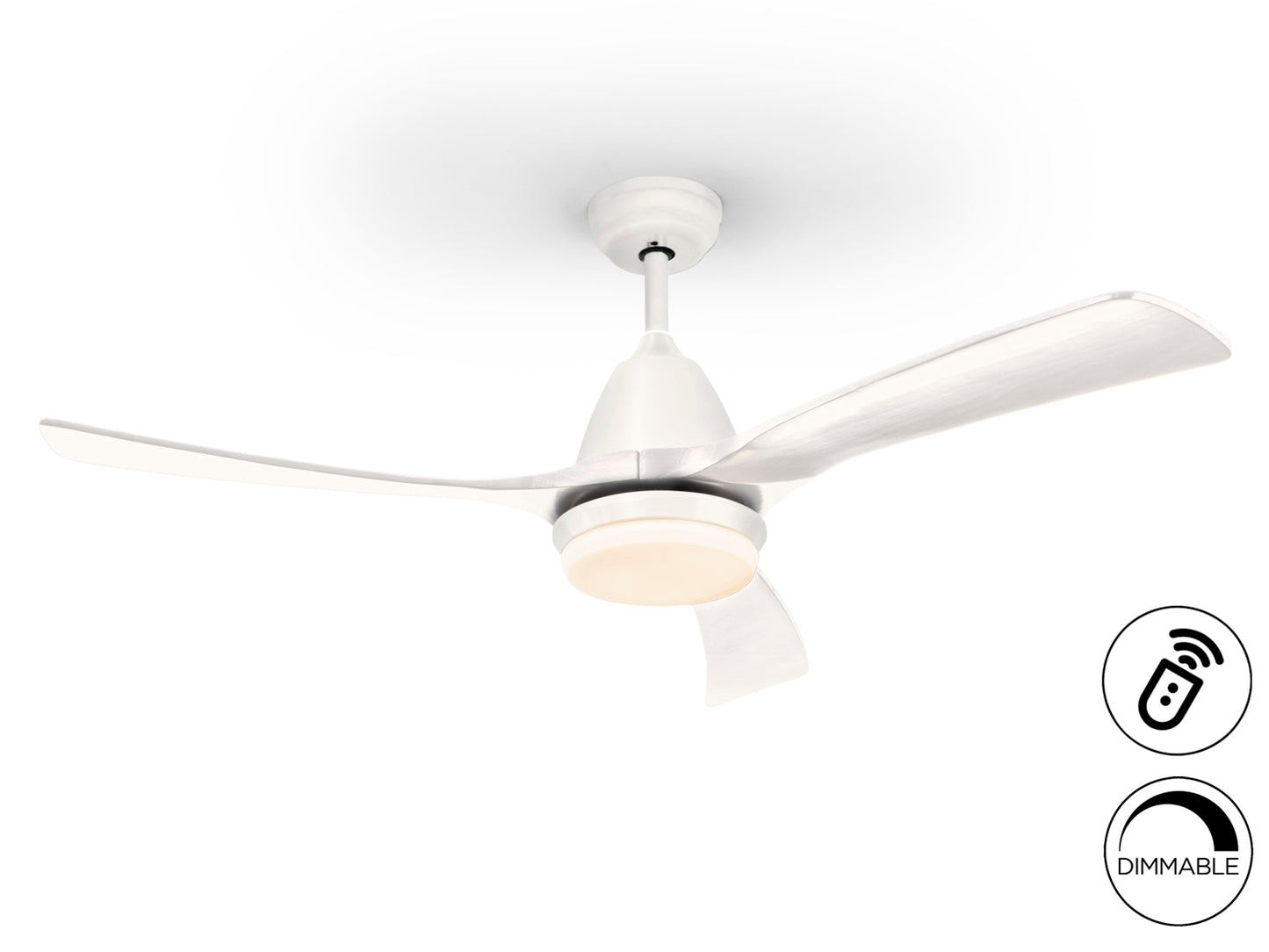 Ventilador de techo Aspas Blanco LED moderno y silencioso con motor DC de Schuller, ideal para salón. Modelo dimmable 316590D.