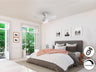 Ventilador de techo Tropic blanco mate Schuller, moderno y minimalista con luz LED dimable, ideal para dormitorio y salón. Motor DC eficiente.