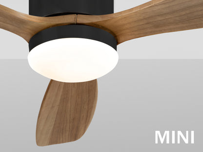 Ventilador de techo Siroco Mini negro y nogal de Schuller, con 6 velocidades, diseño moderno, función invierno, luz LED dimable, motor DC y temporizador.