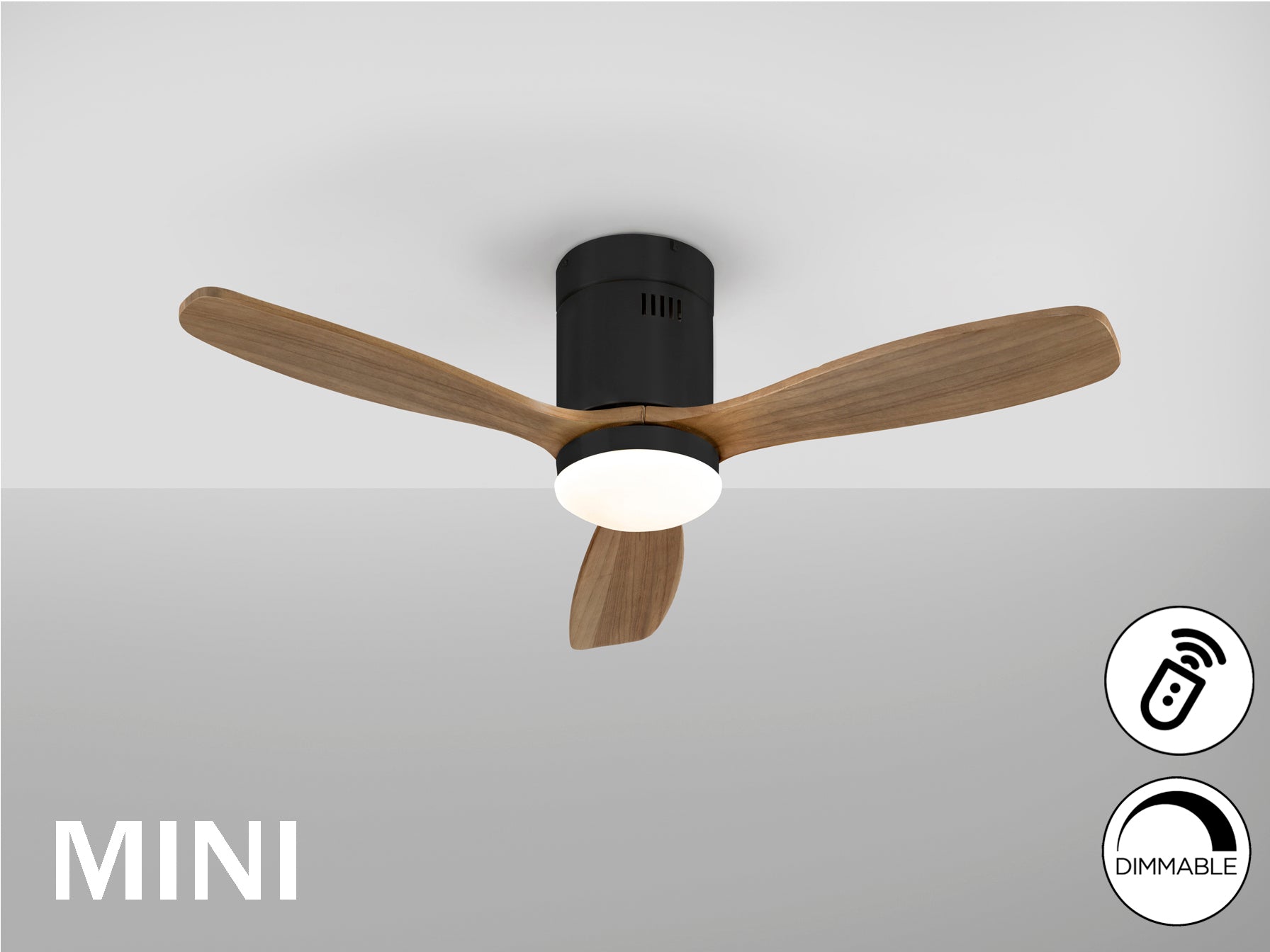 Ventilador de techo Siroco Mini Negro-Nogal de Schuller con 6 velocidades, diseño moderno, función invierno, LED dimable, motor DC, temporizador. Ideal para [espacio/habitación].
