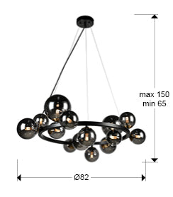 Medidas de Lámpara de techo Astros negro y gris de Schuller en salón moderno con cristal espejado.