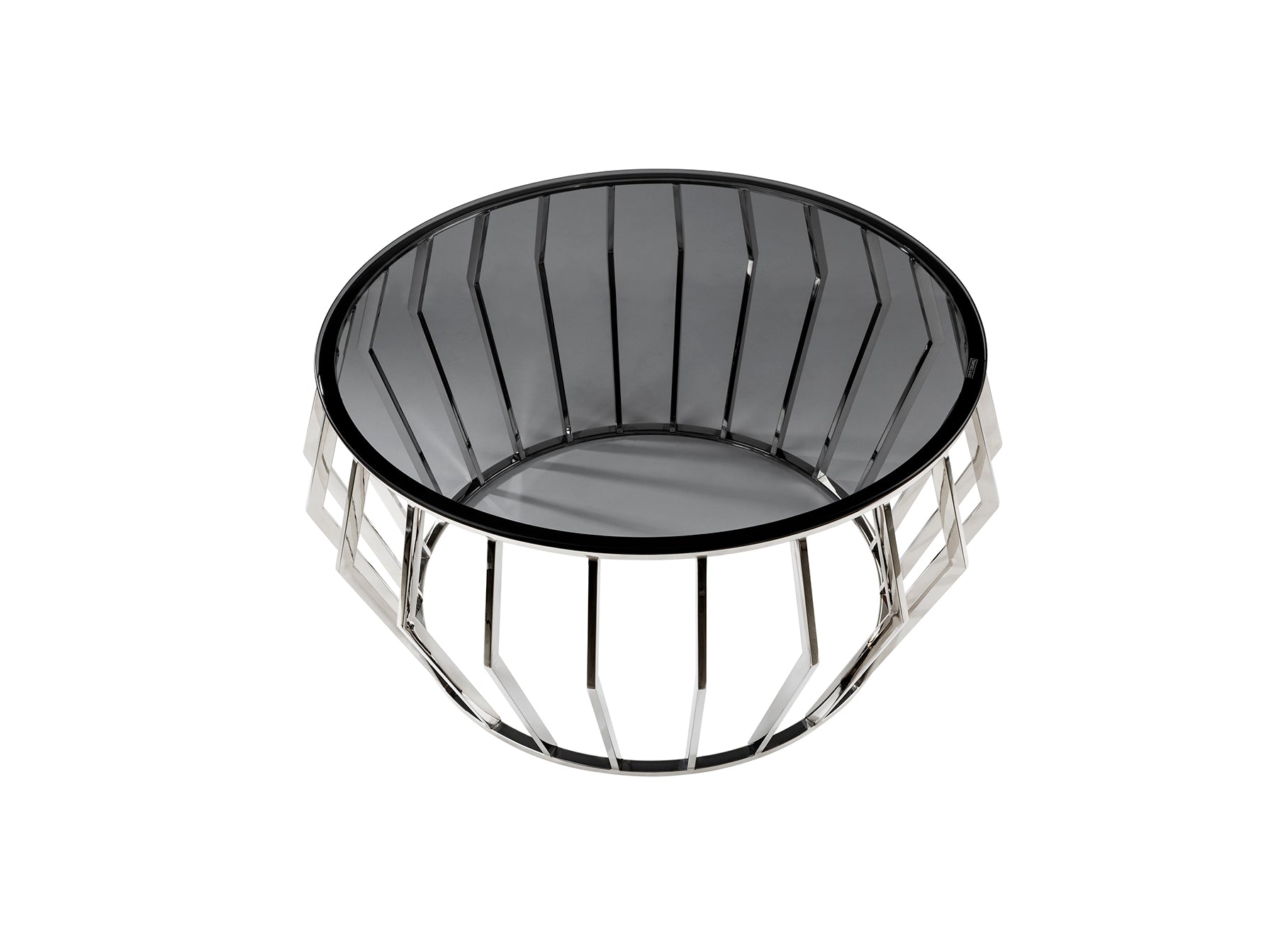 Mesa de centro Ciros pulido brillo de acero inoxidable con cristal smoke, diseño moderno ideal para salón. Schuller 335515.