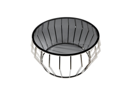 Mesa de centro Ciros pulido brillo de acero inoxidable con cristal smoke, diseño moderno ideal para salón. Schuller 335515.