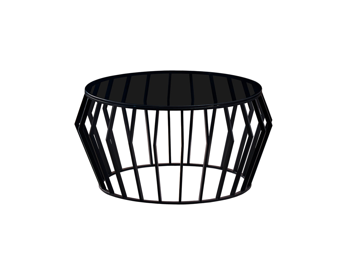 Mesa de centro Ciros negra mate de estilo industrial con superficie de cristal smoke, ideal para salones modernos. Producto Schuller (335522).