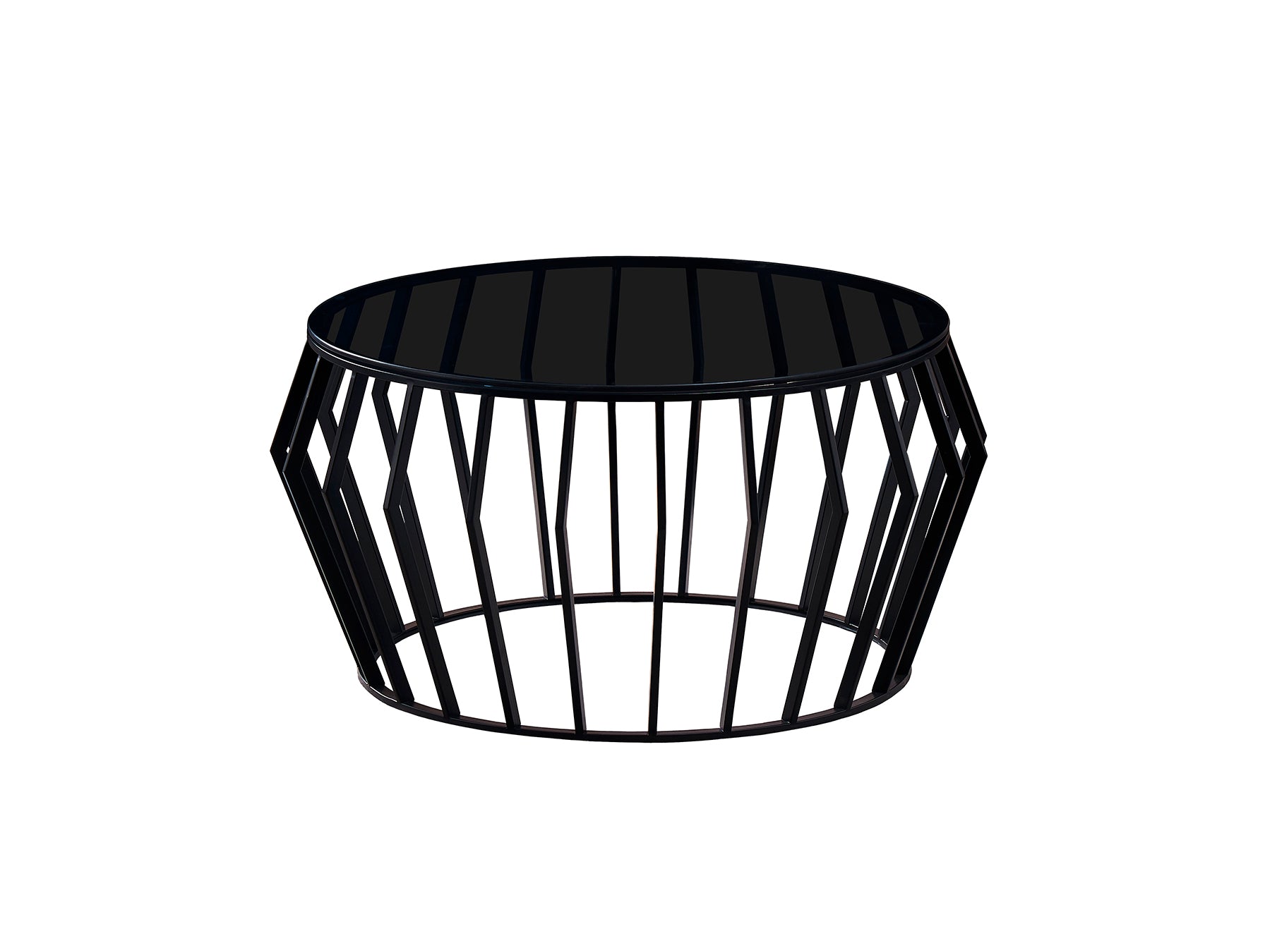 Mesa de centro Ciros negra mate de estilo industrial con superficie de cristal smoke, ideal para salones modernos. Producto Schuller (335522).