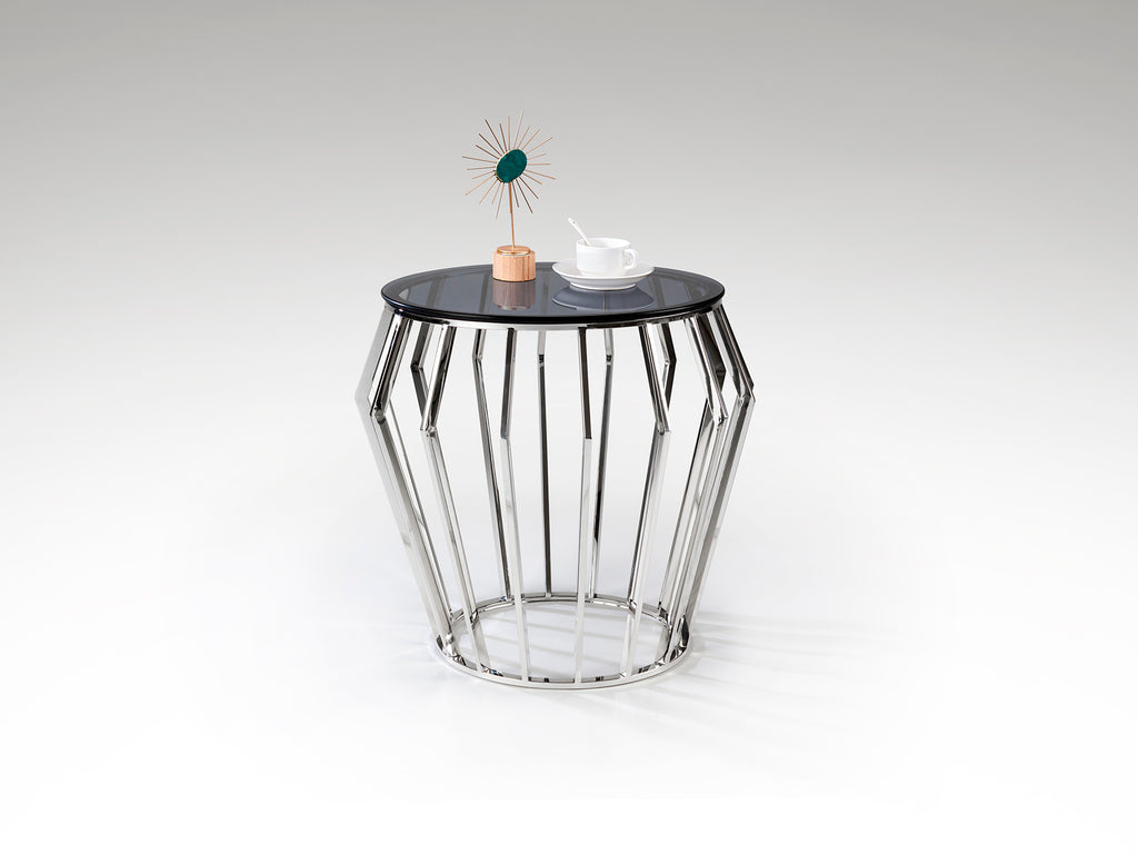 Mesa Velador Ciros Acero Brillo Schuller - Mesa auxiliar moderna de acero inoxidable y cristal smoke ideal para dormitorio o salón, diseño minimalista.