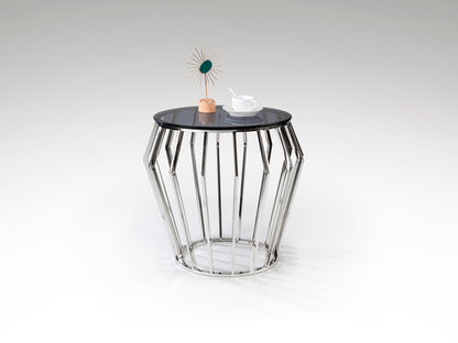 Mesa Velador Ciros Acero Brillo Schuller - Mesa auxiliar moderna de acero inoxidable y cristal smoke ideal para dormitorio o salón, diseño minimalista.