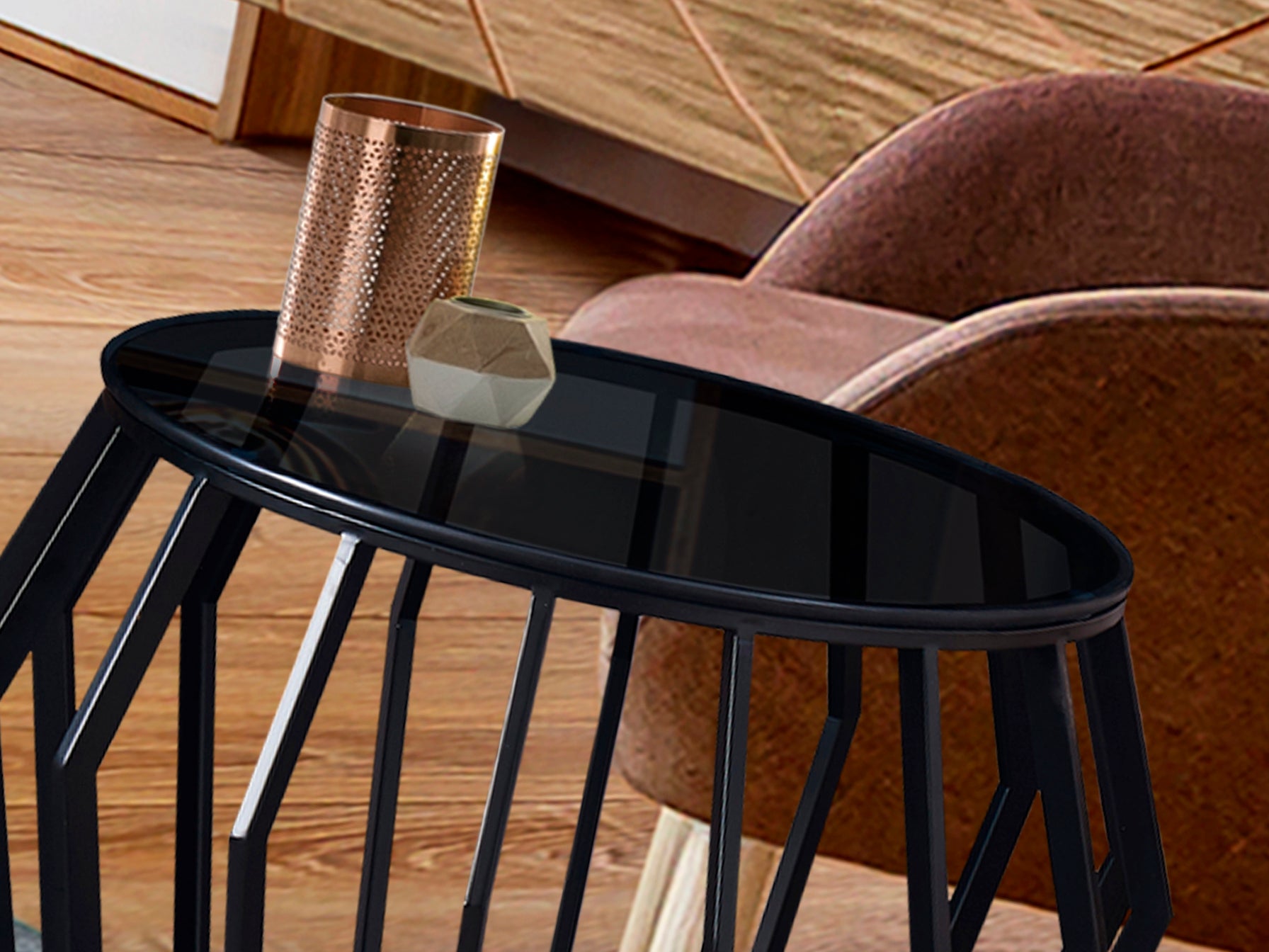 Velador Ciros negro mate con cristal smoke de Schuller, moderno para salón.