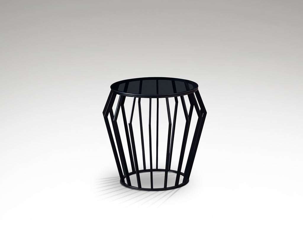 Velador Ciros negro mate con cristal smoke de Schuller. Diseño moderno de metal para salón y mesa auxiliar. Modelo 336727.