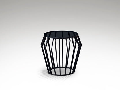 Velador Ciros negro mate con cristal smoke de Schuller. Diseño moderno de metal para salón y mesa auxiliar. Modelo 336727.