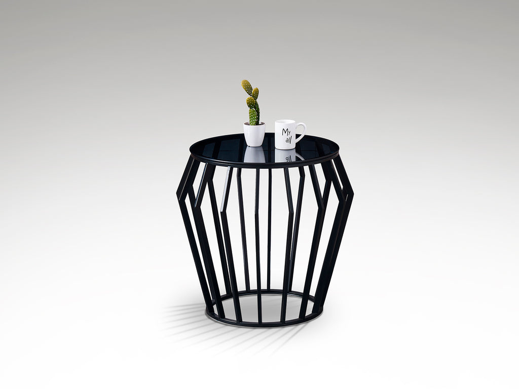 Velador Ciros Negro Mate Cristal Smoke Schuller, diseño moderno con metal y cristal smoke, ideal para mesa auxiliar en salón.