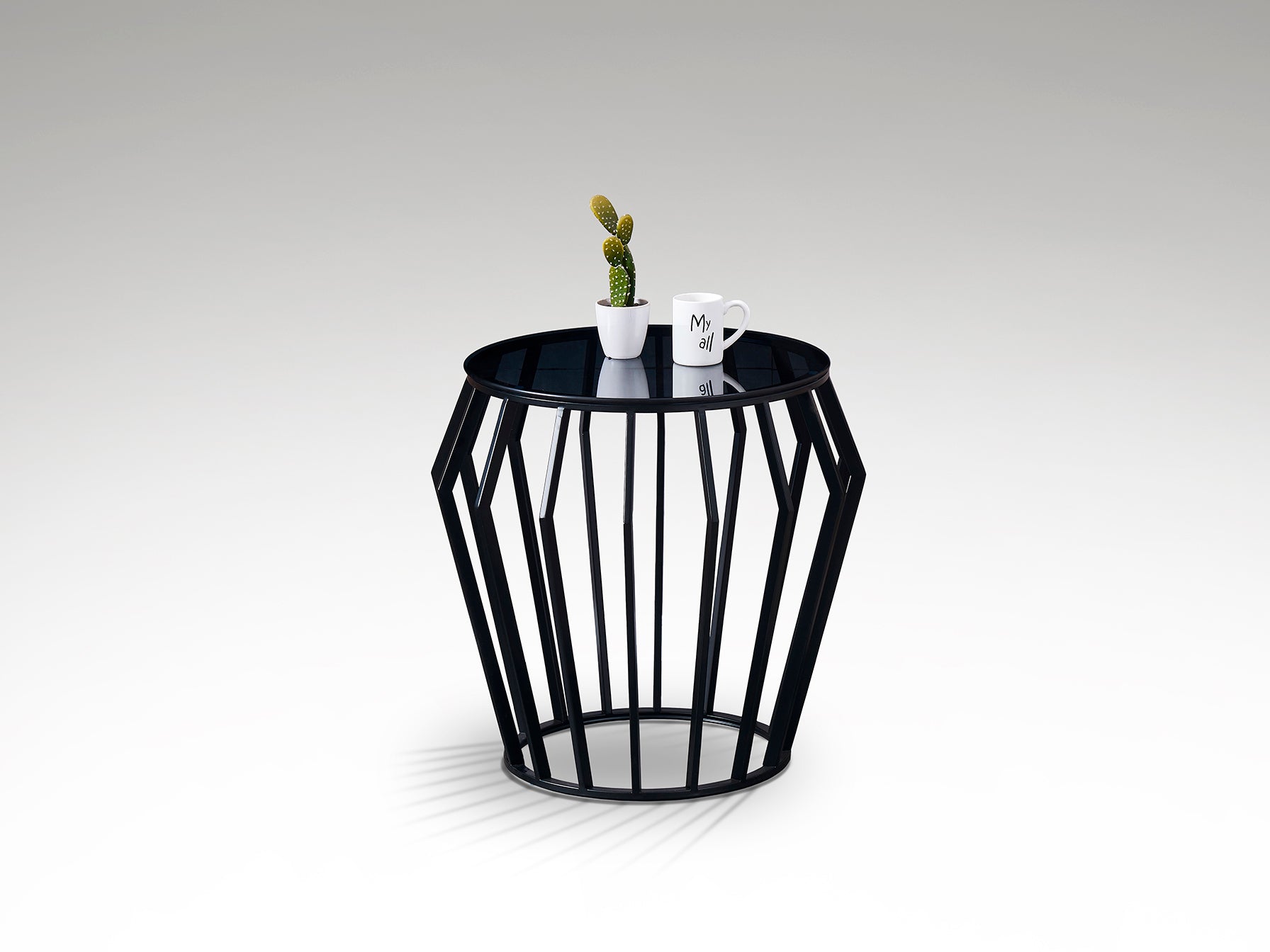 Velador Ciros Negro Mate Cristal Smoke Schuller, diseño moderno con metal y cristal smoke, ideal para mesa auxiliar en salón.