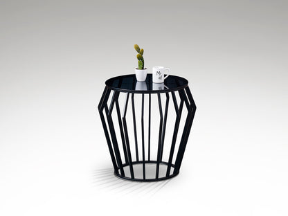 Velador Ciros Negro Mate Cristal Smoke Schuller, diseño moderno con metal y cristal smoke, ideal para mesa auxiliar en salón.