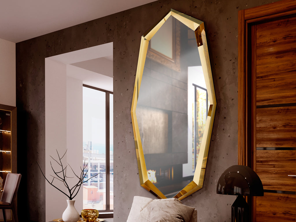 Espejo LONDON Oro brillo dorado de acero y cristal para salón moderno | Schuller 339421