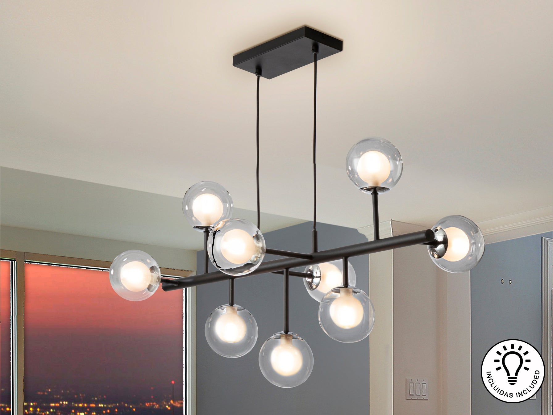 Lámpara de techo Altais 9 luces negro cromo - Diseño moderno para salón | Schuller 345509