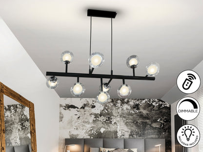 Lámpara de techo Altais 9L dimmable negro cromo para comedor y salón, de Schuller. Diseño moderno con 9 luces, cristal y metal. Modelo 345509D.