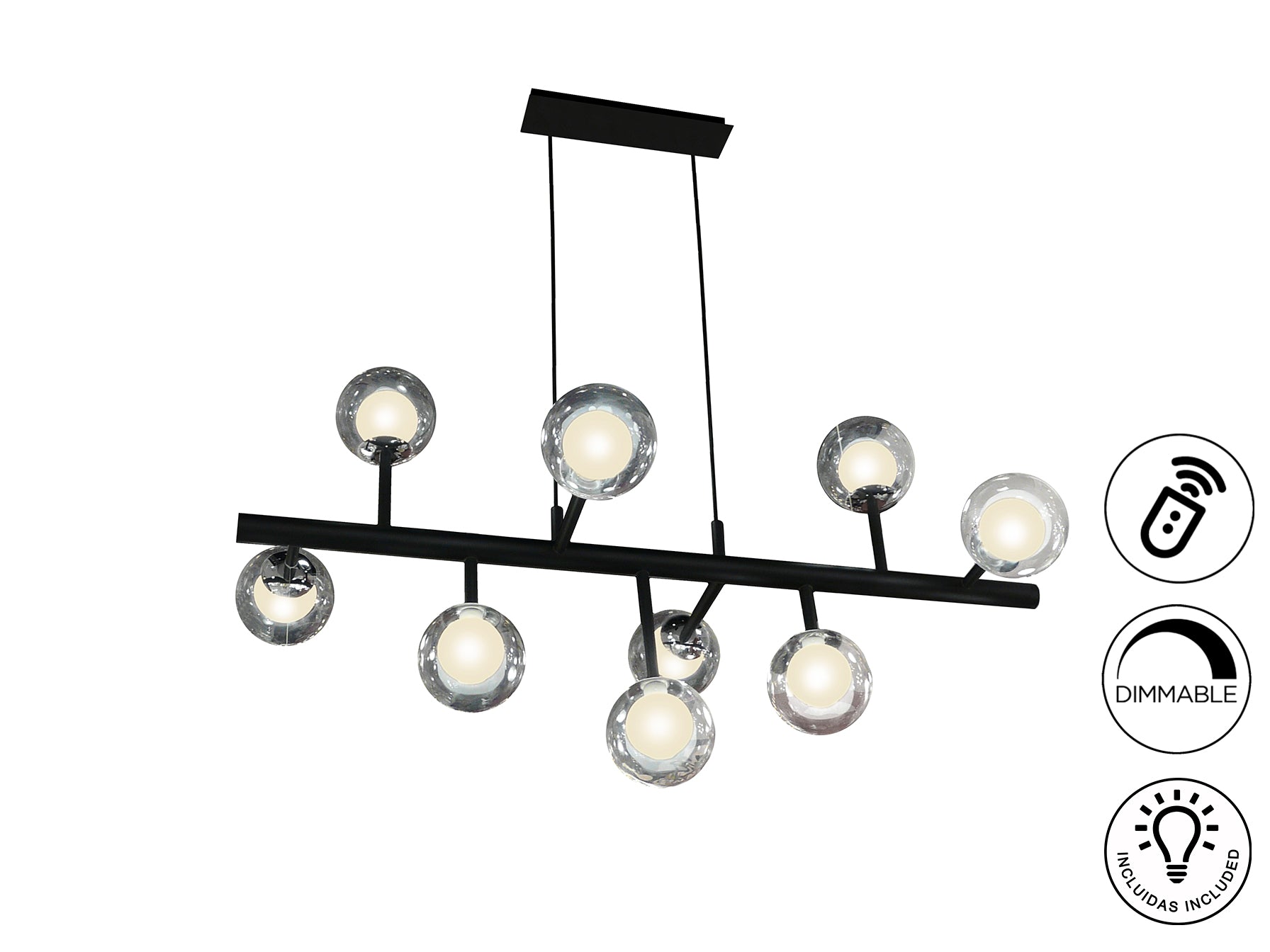 Lámpara de techo Altais 9 luces negro y cromo para salón de Schuller con diseño moderno, cristal y metal. (Colección Altais, 345509)
