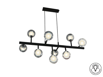 Lámpara de techo Altais 9 luces negro y cromo de Schuller para salón: diseño moderno con cristal y metal, ideal para iluminación decorativa.