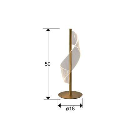 Medidas de Lámpara de sobremesa Velas oro mate Schuller 351287 encendida, diseño moderno con iluminación LED, ideal para dormitorio o salón.