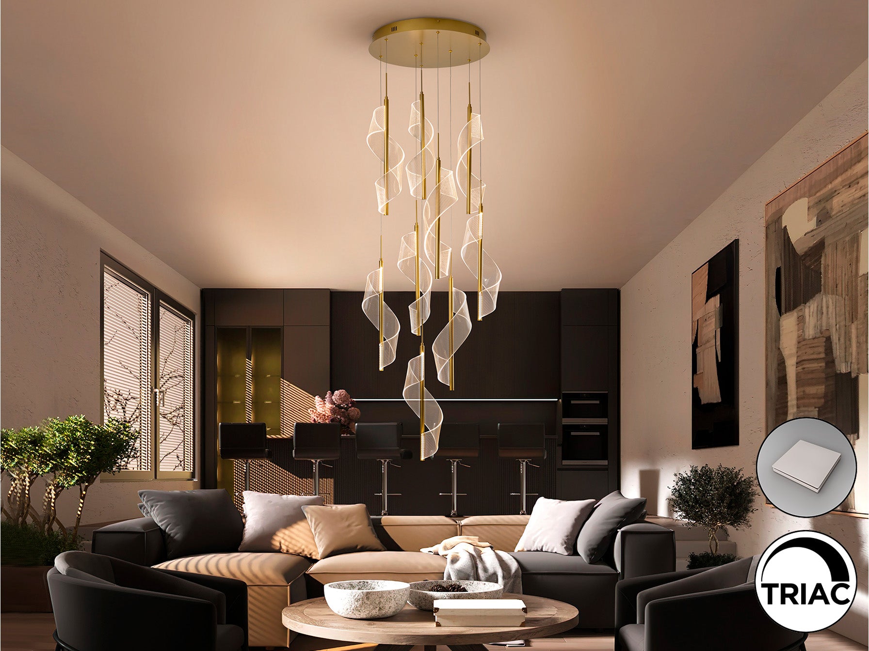 Lámpara de techo VELAS oro mate de diseño moderno para salón | Schuller 351492