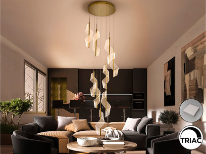 Lámpara de techo VELAS oro mate de Schuller en salón moderno: diseño de lujo con aluminio y metacrilato, regulable (351492)