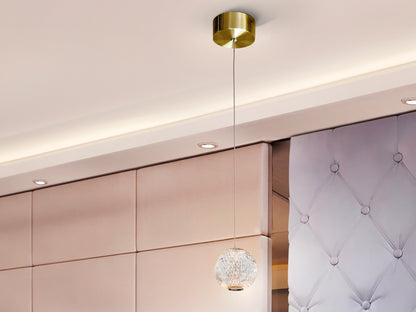 Lámpara de techo Austral oro para comedor o salón, LED, metal y diseño moderno de Schuller (354004) con detalles transparentes.