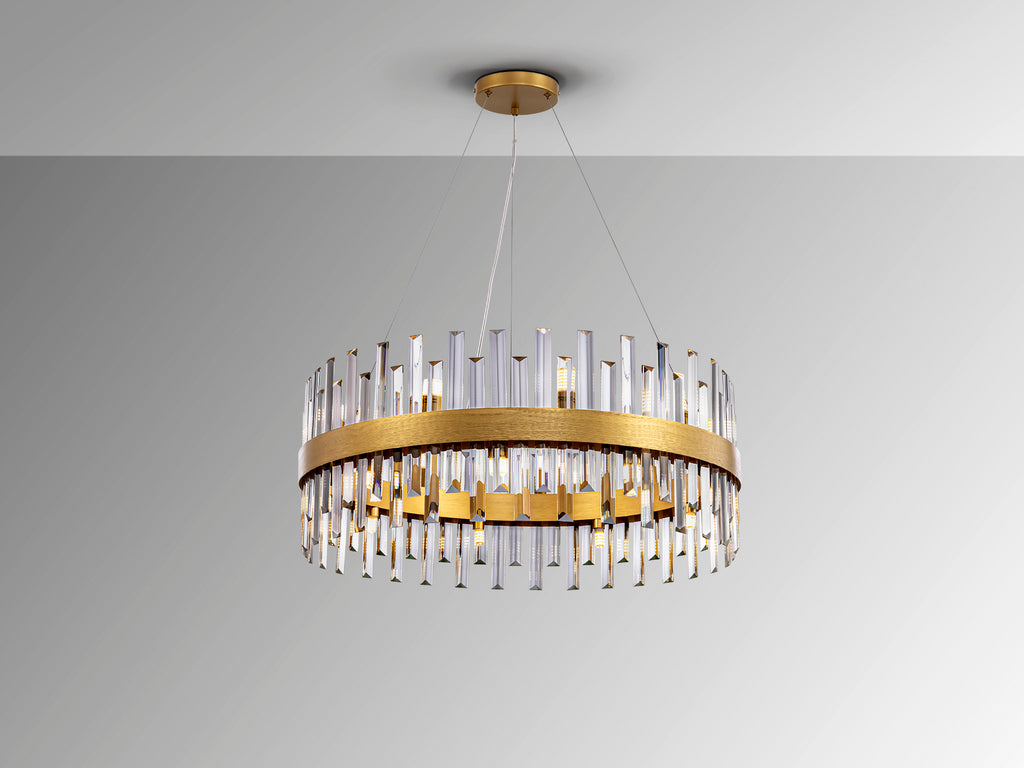 Lámpara de techo GRACE 18L oro de Schuller, diseño contemporáneo de lujo con detalles en cristal, ideal para comedor o salón. Modelo 364751.