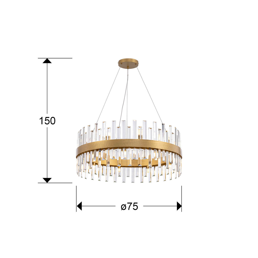 Lámpara de techo GRACE 18L oro de Schuller en comedor contemporáneo con detalles de cristal, ideal para salones de lujo. Modelo 364751.
