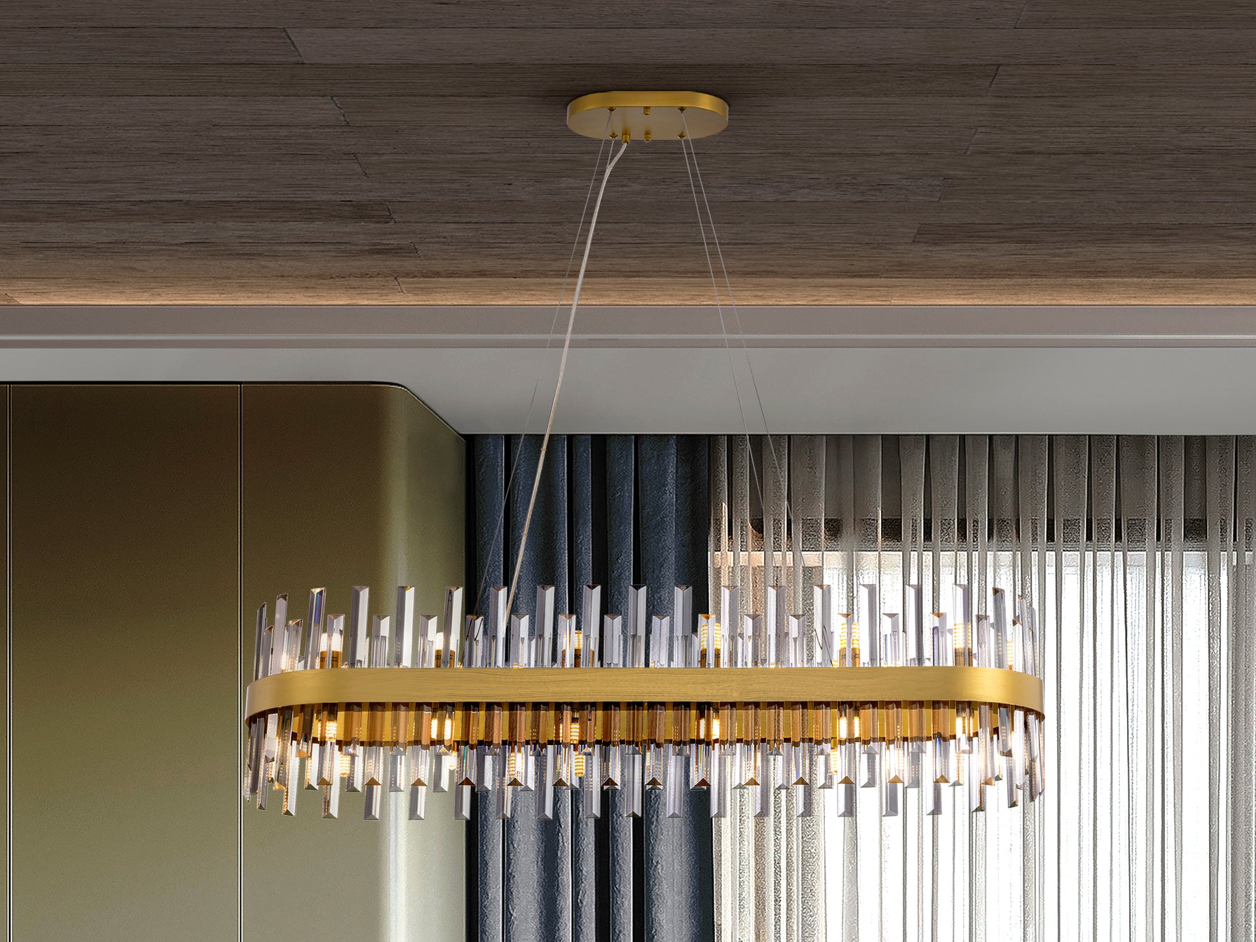 Lámpara de techo Grace 28L ovalada dorada de cristal para comedor y salón - Schuller 364874 - Iluminación de lujo moderno