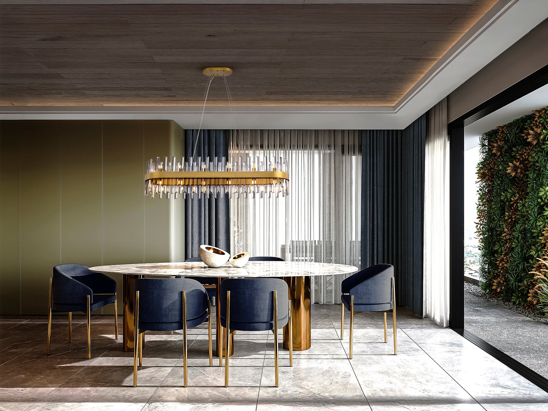 Lámpara de techo Grace ovalada dorada de cristal para comedor o salón - Schuller