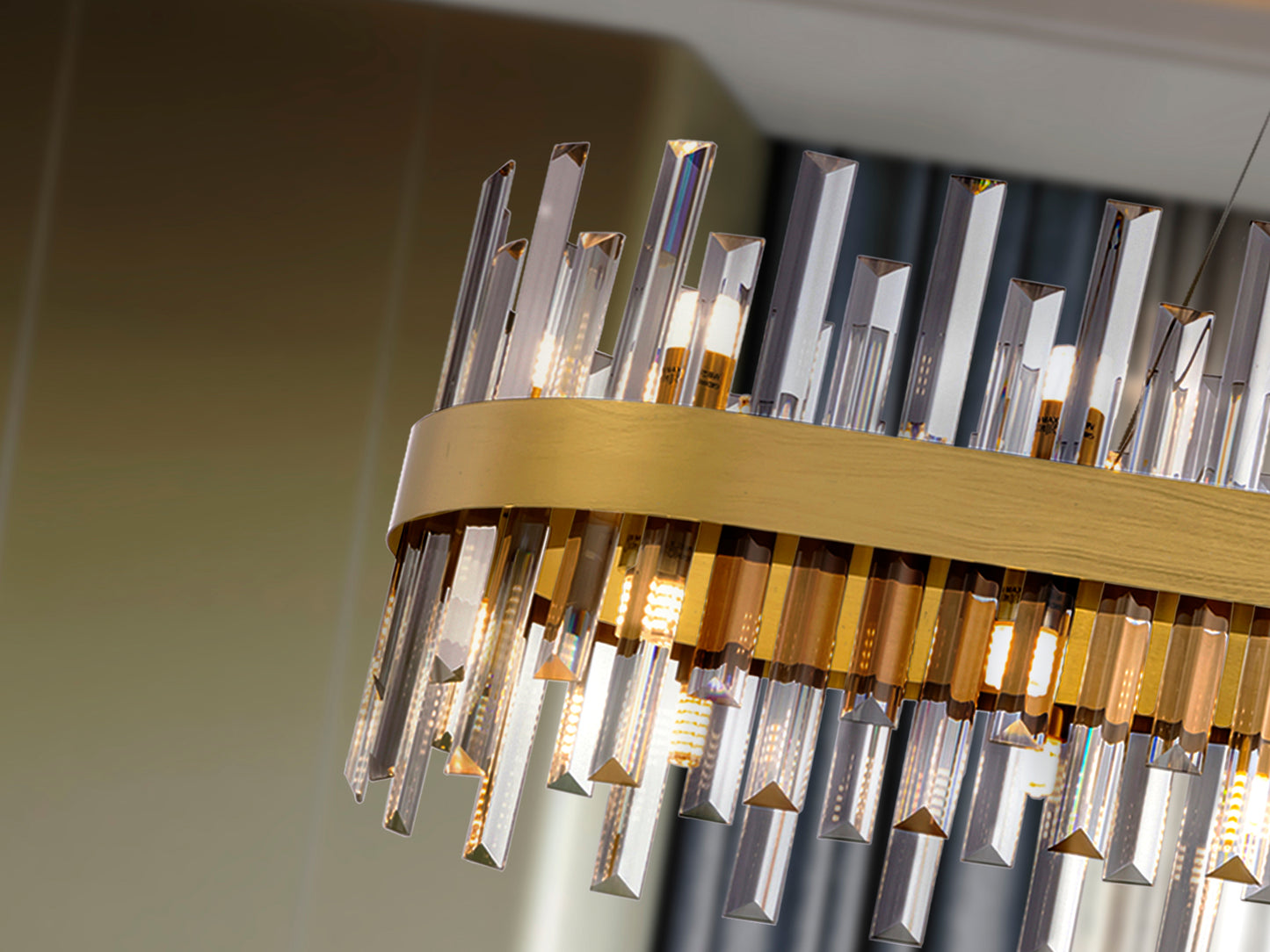 Lámpara de techo Grace 28L ovalada dorada de cristal para comedor y salón de lujo moderno, Schuller.