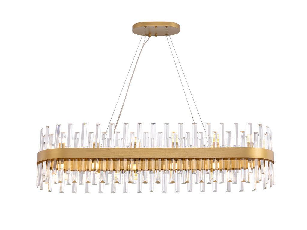 Lámpara de techo Grace ovalada dorada en comedor moderno de lujo, cristal Schuller