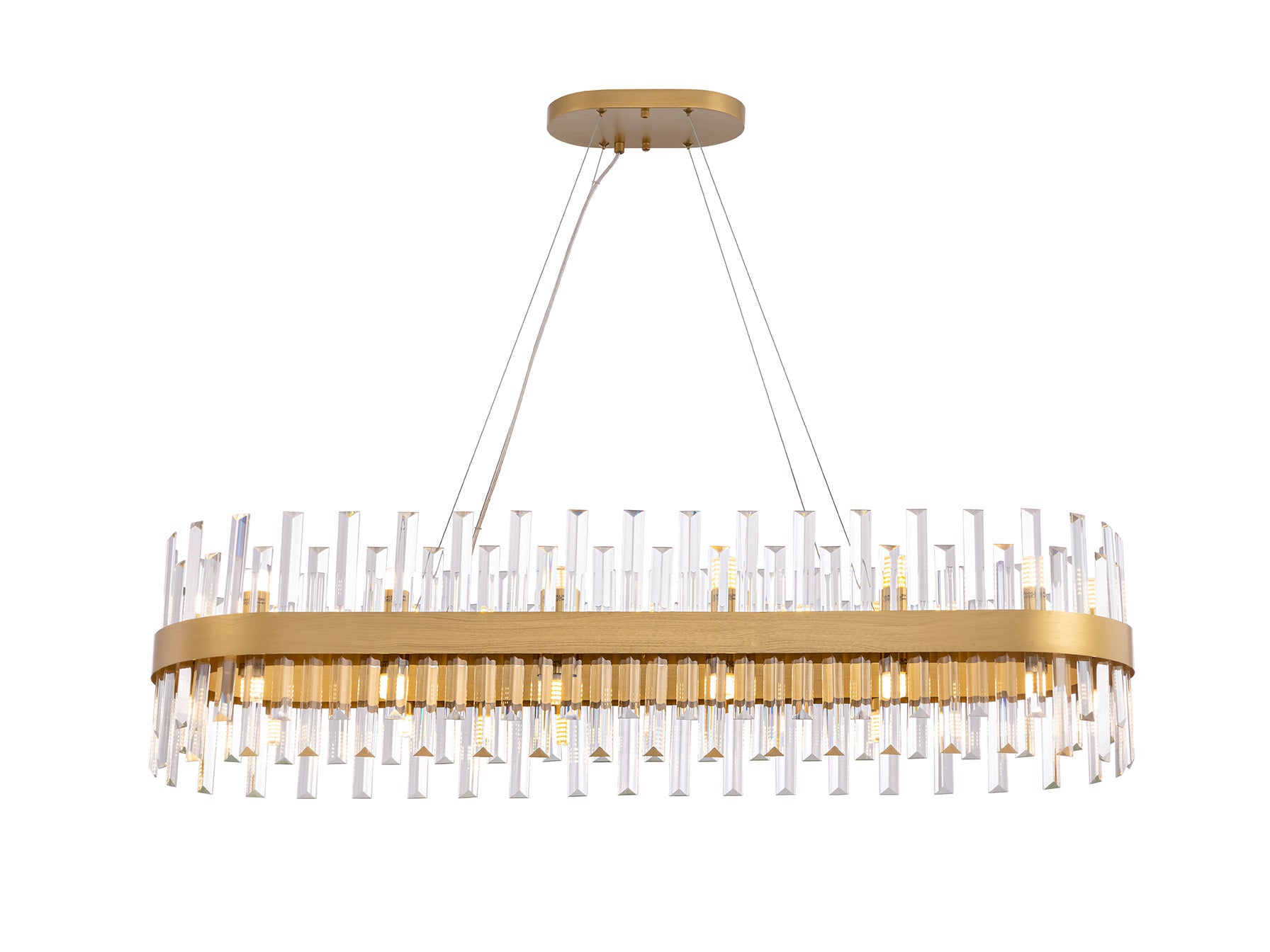 Lámpara de techo Grace ovalada dorada en comedor moderno de lujo, cristal Schuller