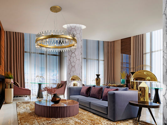 Lámpara de techo Grace 26 luces oro de Schuller (364928) con cristales transparentes, diseño moderno y glamuroso, ideal para decoración de interiores.