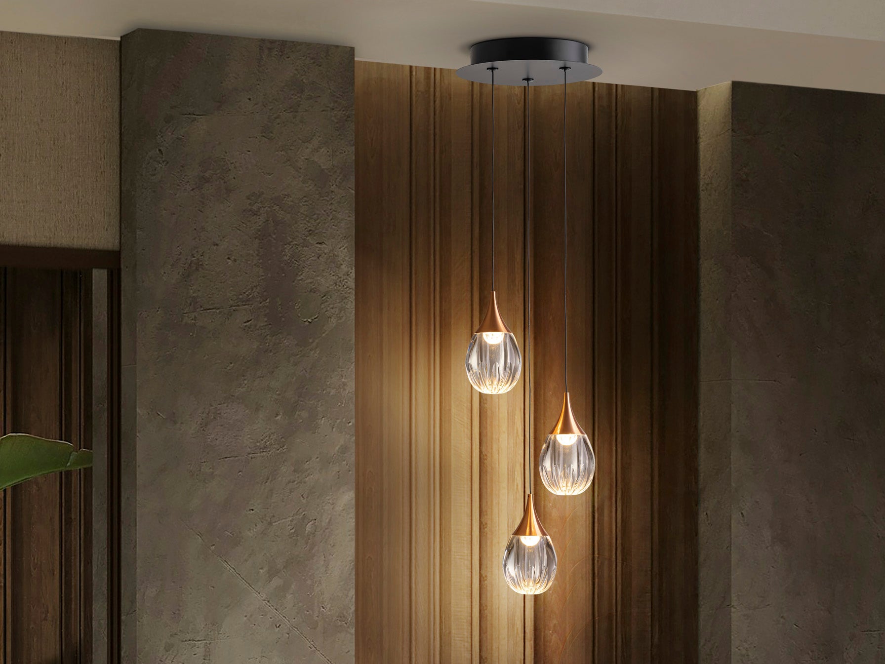 Lámpara de techo Corina 3L negro y cobre de Schuller (403658) con LED, diseño moderno e industrial, fabricada en metal y acrílico.