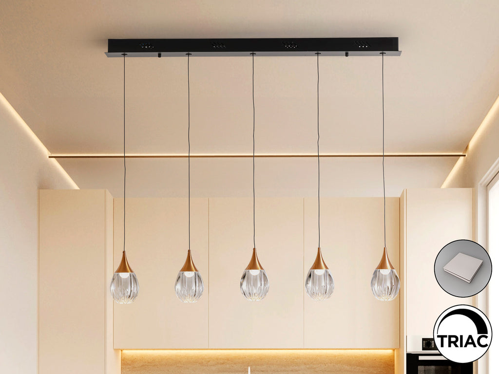 Lámpara de techo Corina 5L negro y cobre de Schuller para salón, estilo industrial y moderno, con LED regulable.