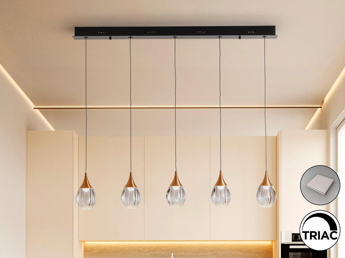 Lámpara de techo Corina 5L negro y cobre de Schuller para salón, estilo industrial y moderno, con LED regulable.