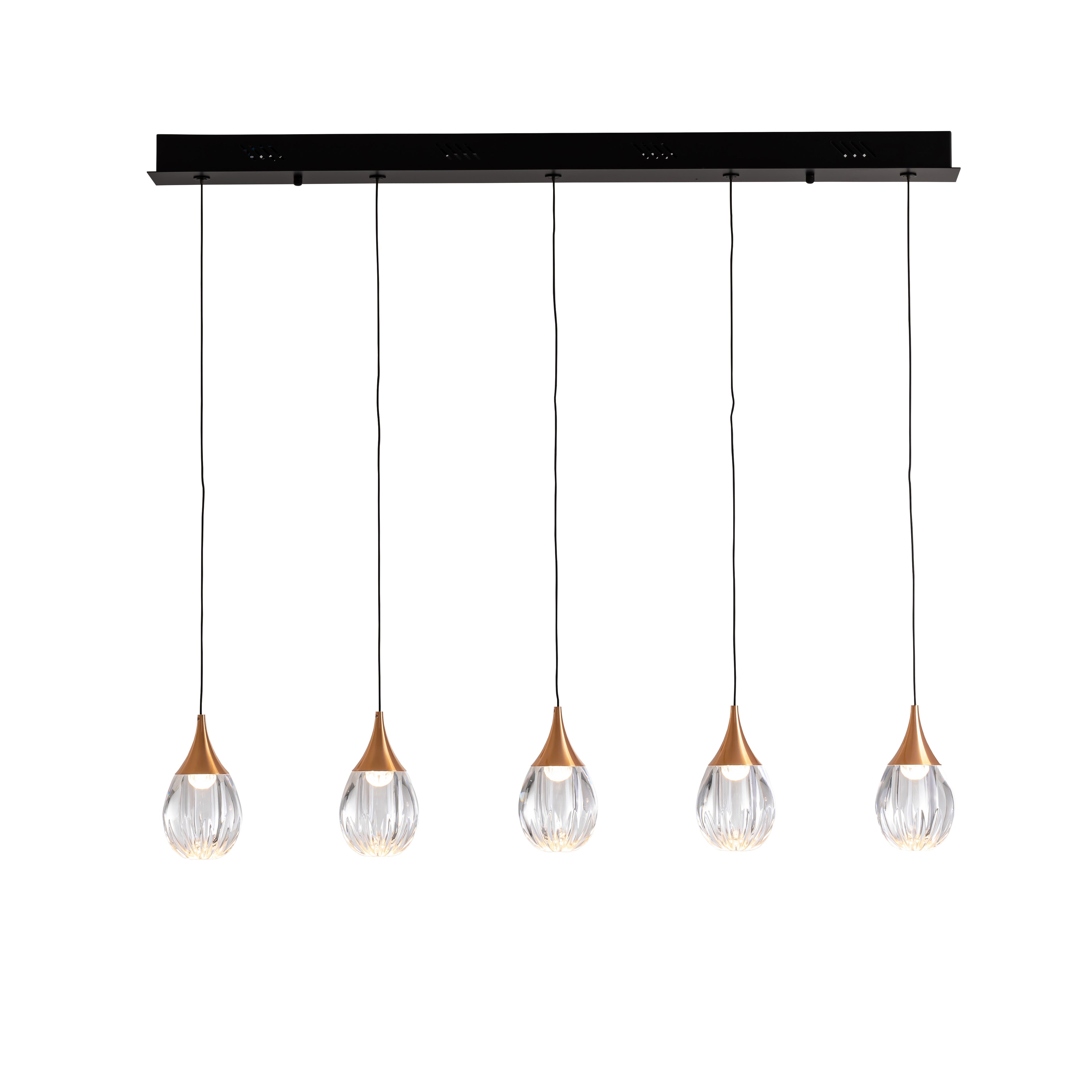 Lámpara de techo Corina 5L negro cobre de Schuller para salón - Diseño industrial moderno con LED regulable y detalles en metal y cobre.