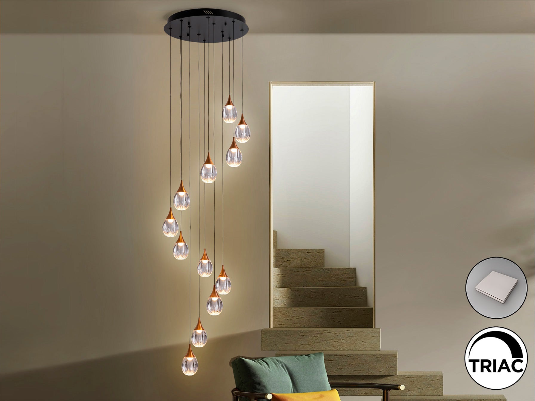 Lámpara de techo CORINA negro-cobre de Schuller, diseño moderno e industrial-chic con LED dimable, ideal para comedor o salón. Fabricada en metal, acrílico y cobre transparente. Modelo 403894.