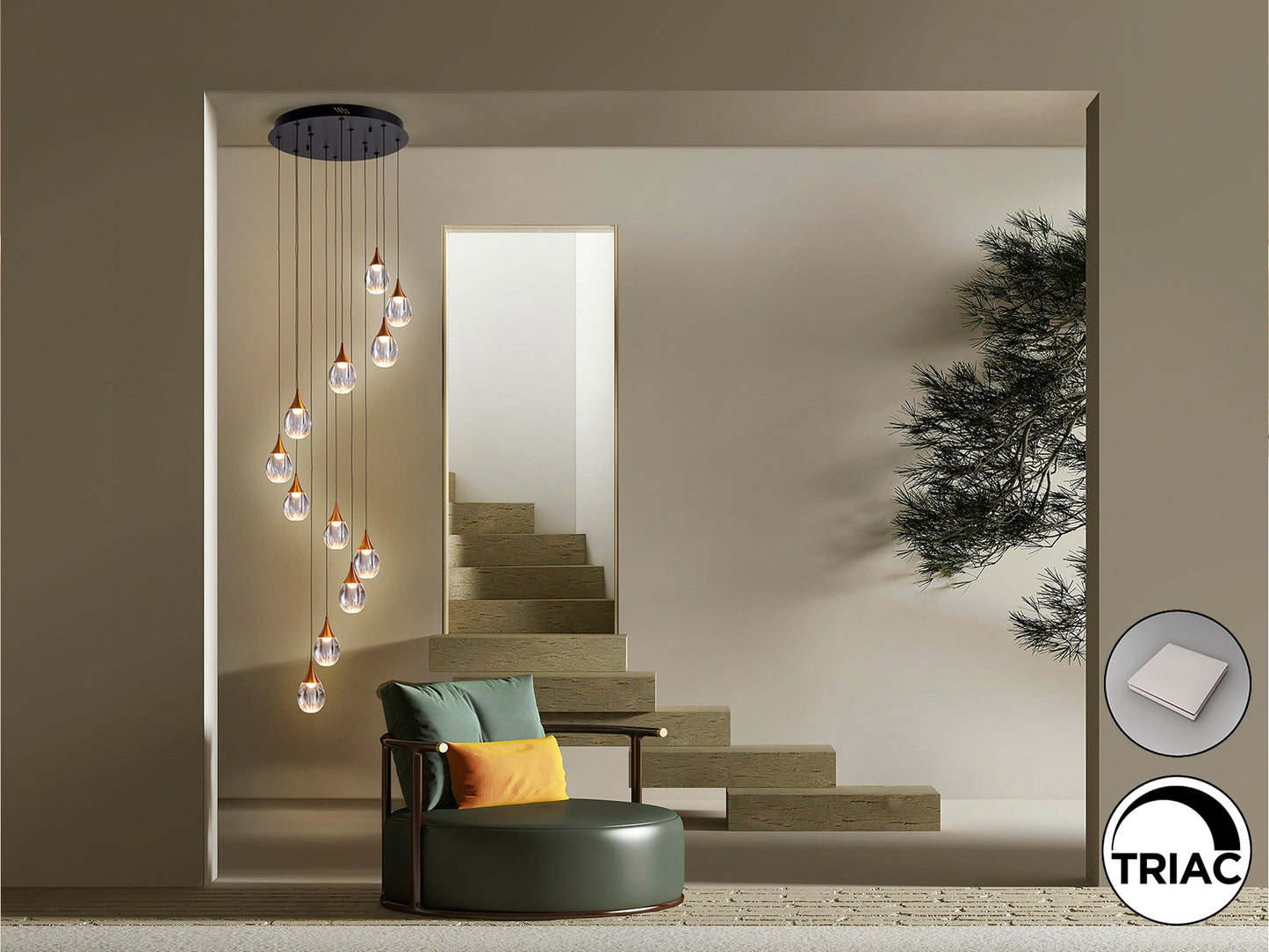 Lámpara de techo CORINA negro-cobre de Schuller iluminando un comedor moderno, con diseño industrial-chic y detalles en cobre, fabricada en metal y acrílico transparente, con tecnología LED dimable para salón.