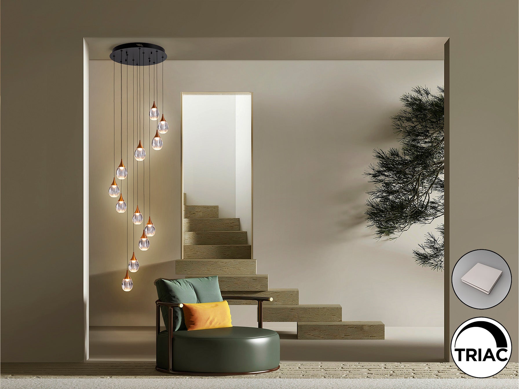 Lámpara de techo CORINA negro-cobre de Schuller iluminando un comedor moderno, con diseño industrial-chic y detalles en cobre, fabricada en metal y acrílico transparente, con tecnología LED dimable para salón.