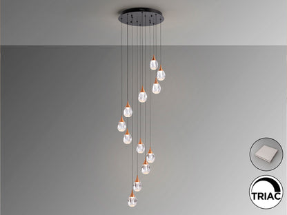 Lámpara de techo Corina negro-cobre de Schuller, diseño moderno con LED dimable, ideal para comedor y salón. Acabado en metal y acrílico transparente, estilo industrial-chic.