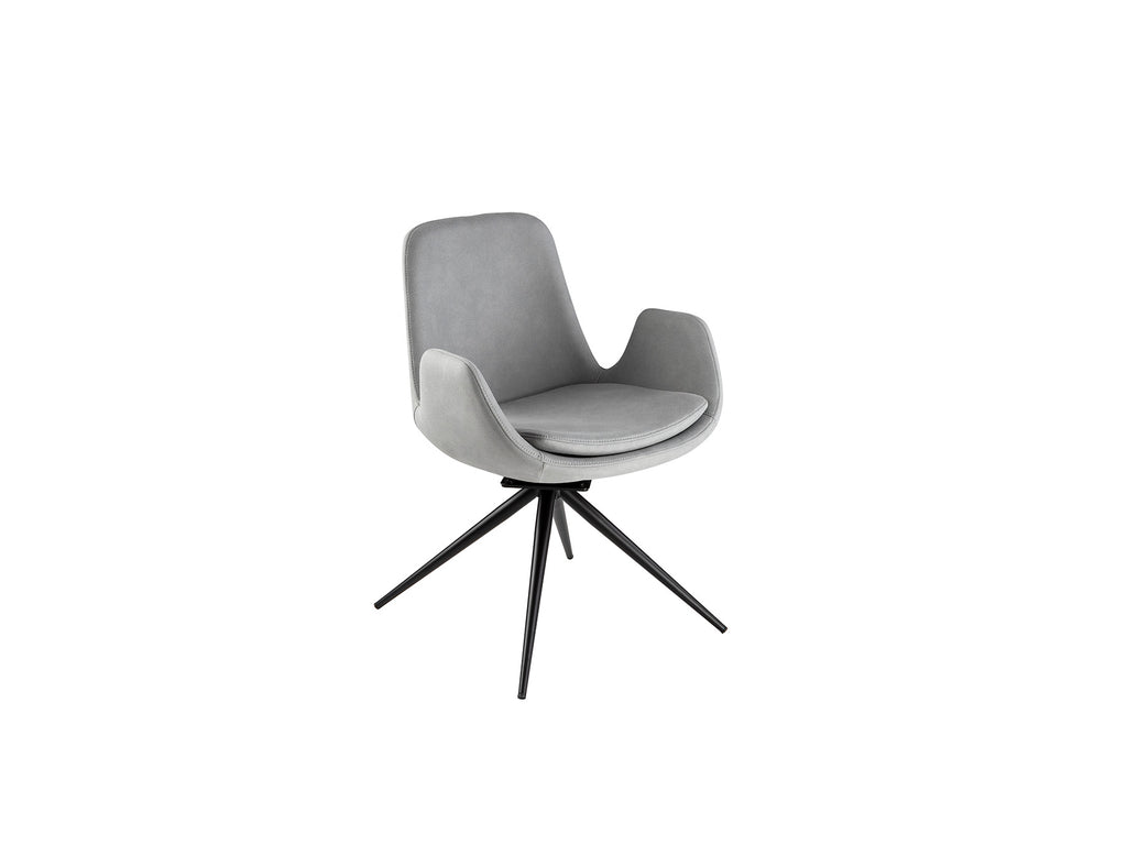 Silla giratoria Zuna gris claro Schuller, diseño moderno para comedor u oficina, con estructura de metal negro mate y tapizado textil.