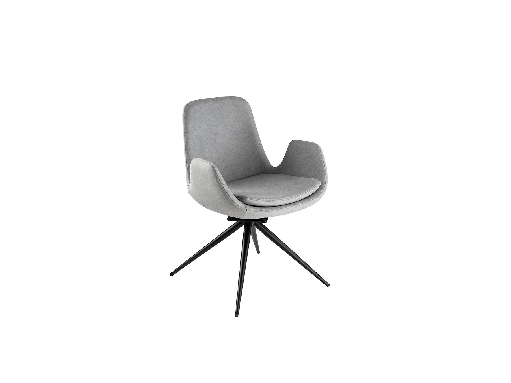 Silla giratoria Zuna gris claro Schuller, diseño moderno para comedor u oficina, con estructura de metal negro mate y tapizado textil.