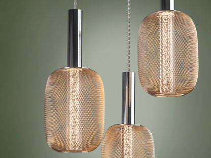 Lámpara de techo Micrón 3 luces cromo oro para comedor o salón, moderna y regulable, con tecnología LED y diseño de Schuller.