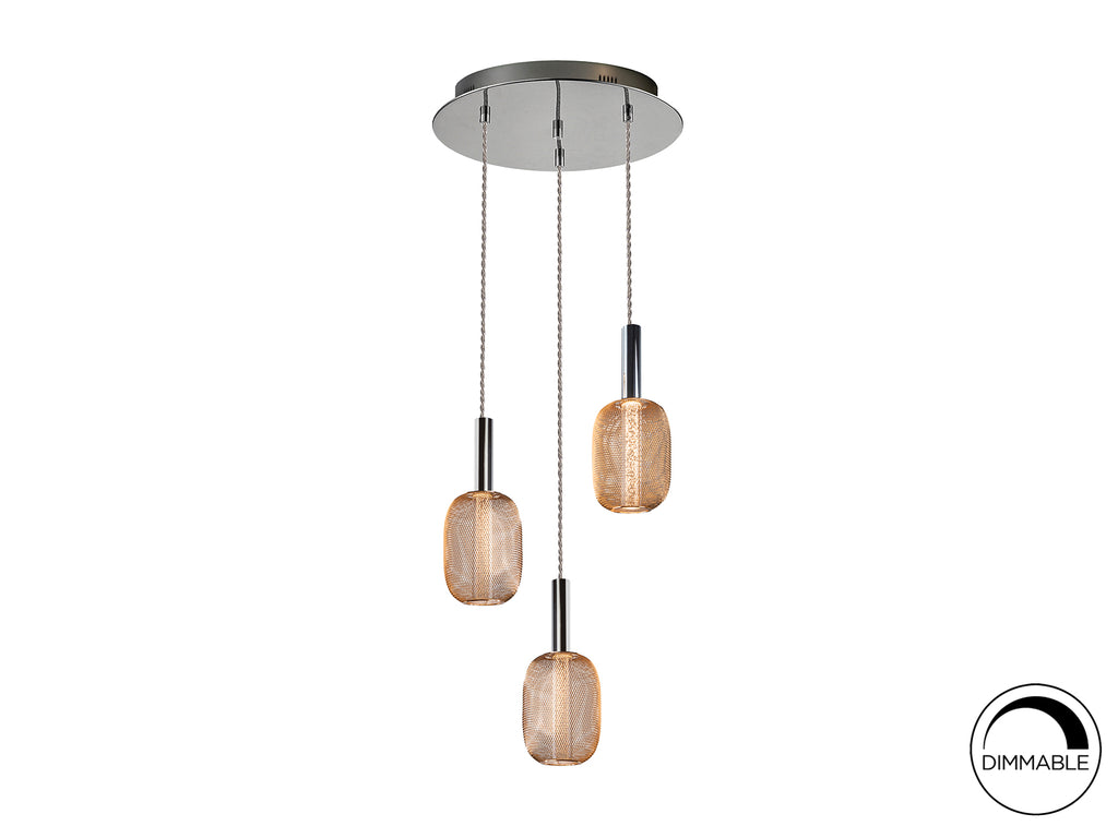 Lámpara de techo Micrón 3 luces cromo oro con tecnología LED y diseño moderno regulable, ideal para comedor o salón. Marca Schuller.