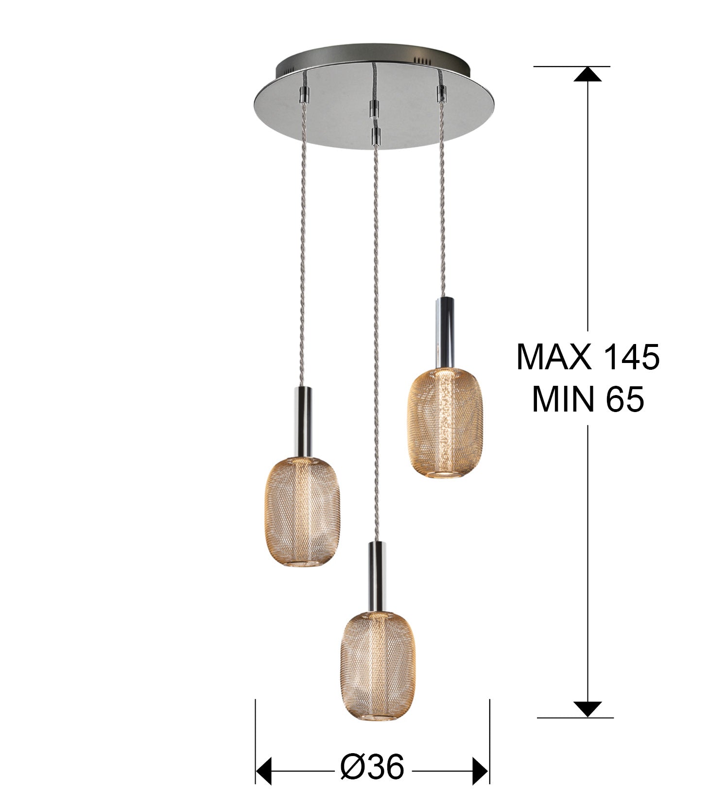 Medidas de Lámpara de techo Micrón 3 luces cromo oro Schuller (413626) - Diseño moderno LED regulable para comedor y salón, acrílico y cromo oro.