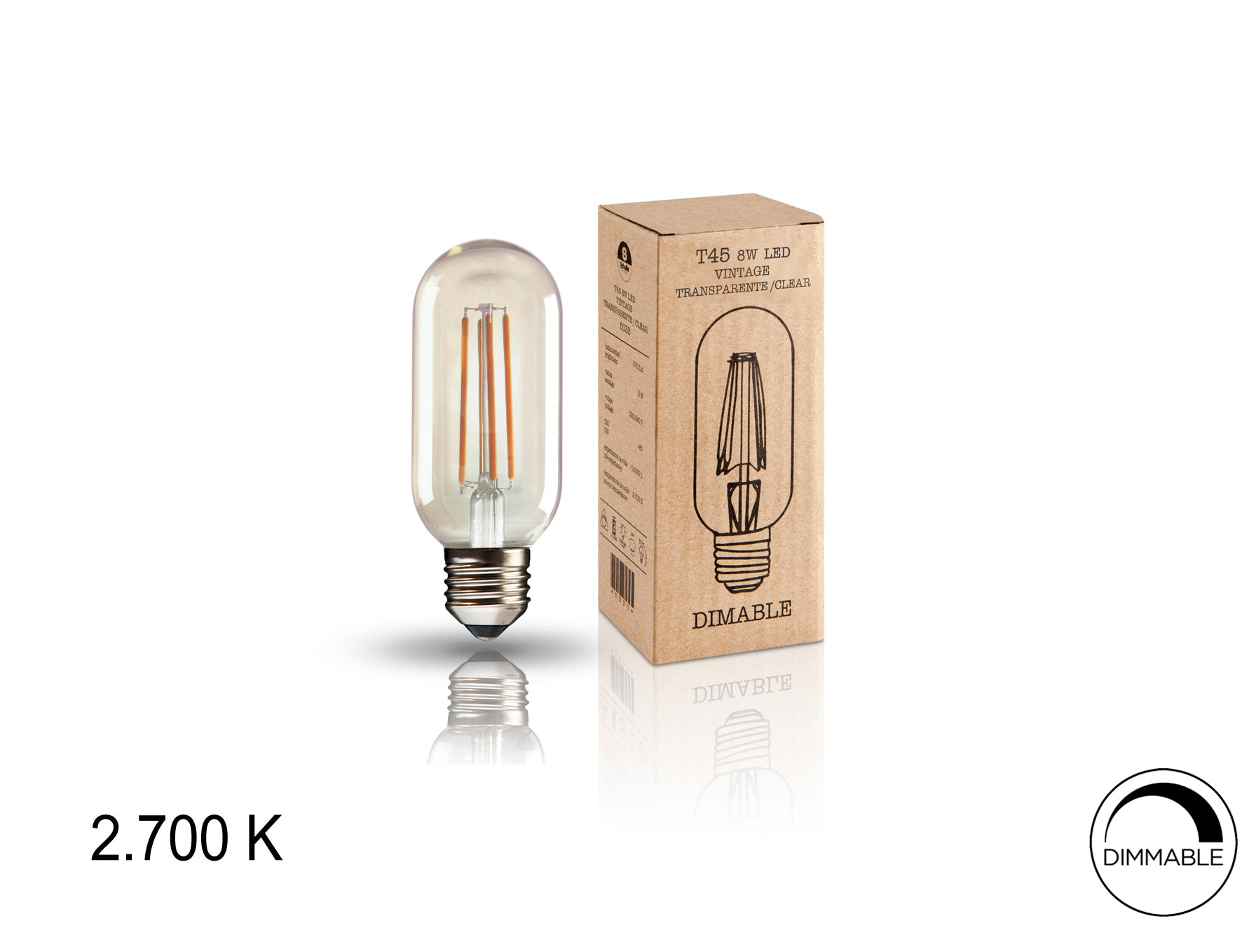 Bombilla LED Vintage T45 8W E27 Incoloro Schuller 5035, ideal para comedor, salón e iluminación decorativa retro e industrial, con cristal incoloro.