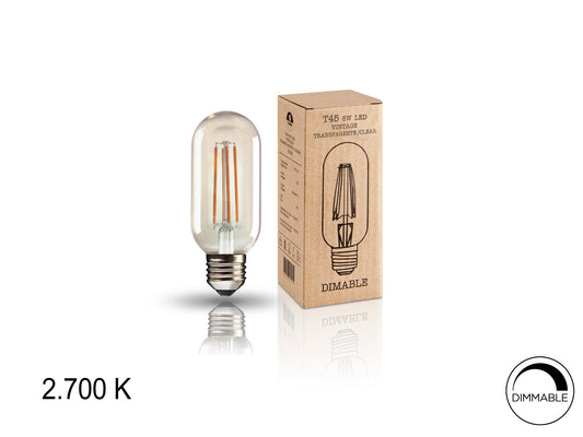 Bombilla LED Vintage T45 8W E27 Incoloro Schuller 5035, ideal para comedor, salón e iluminación decorativa retro e industrial, con cristal incoloro.